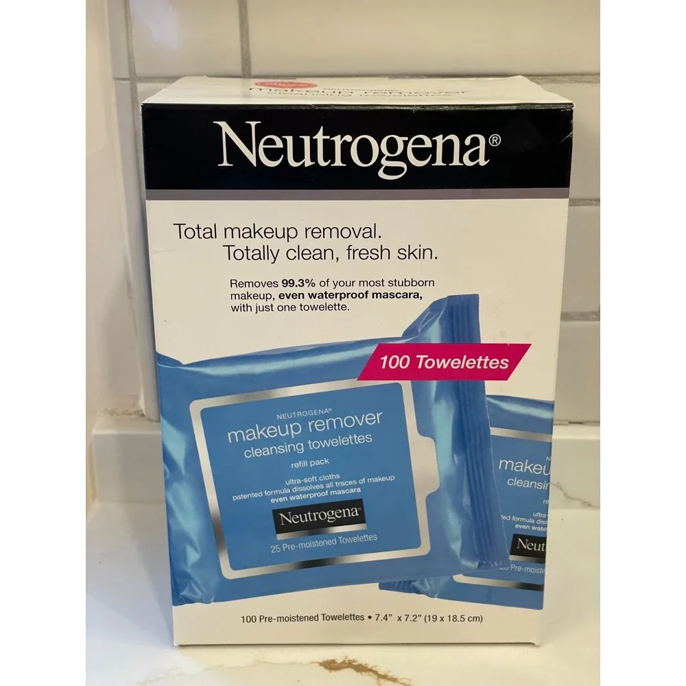 Neutrogena Makeup Remover Cleansing Towelettes‎ 100 Count 4 Refills Box Damage